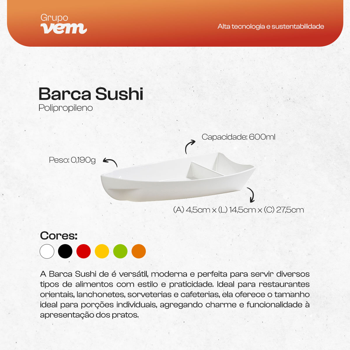 Barca Sushi 600ml Preta em Polipropileno - Imagem 4
